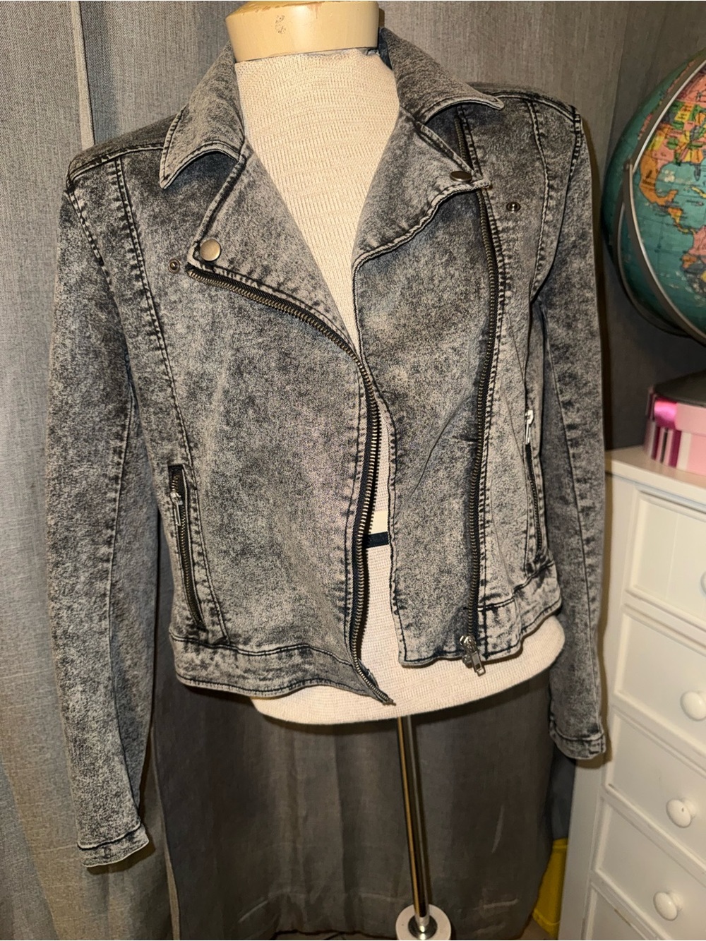 H&M Women’s Acid Wash Gray Moto Jacket